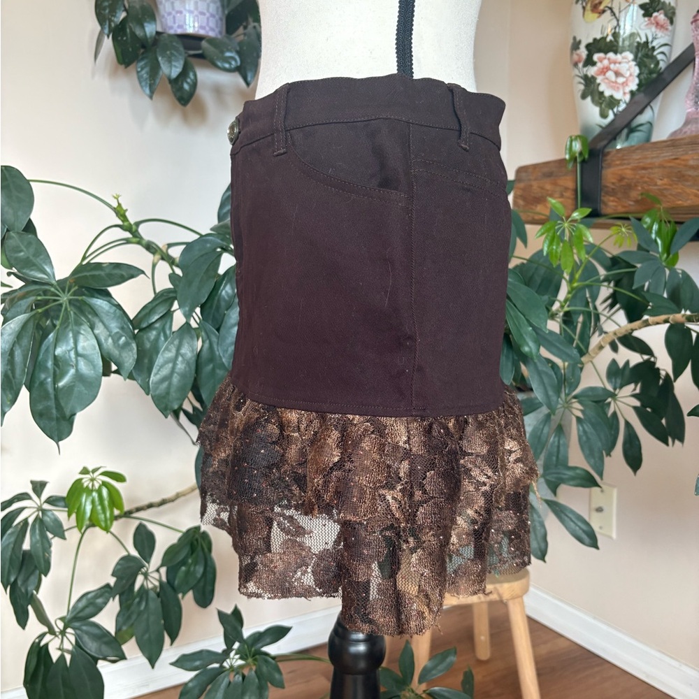 Simon Chang - Chocolate Brown Denim Mini Skirt - Picture 4 of 7
